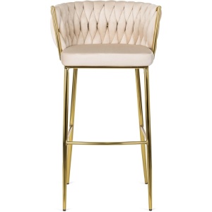 SCAUN BAR, ARTIM MEBLE, REALIZAT DIN CATIFEA SI METAL, CULOARE CREM/AURIU, STIL MODERN - Img 2