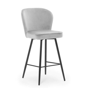 SCAUN DE BAR AINE, 60 CM, GRI/NEGRU, TAPITERIE DIN CATIFEA SI PICIOARE DIN METAL, STIL MODERN