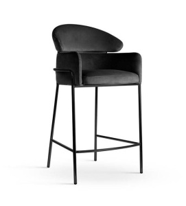 SCAUN DE BAR BREDA, 60 CM, NEGRU/NEGRU, TAPITERIE DIN CATIFEA SI PICIOARE DIN METAL, STIL MODERN, ATR