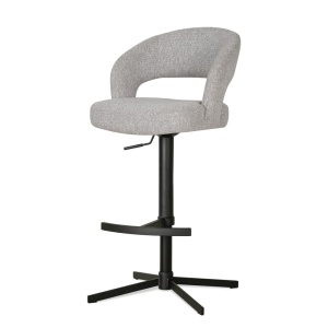 SCAUN DE BAR CELESTE CROSS 60, CONFECTIONAT DIN METAL, SPUMA, ARCURI SI TEXTIL, GRI/NEGRU, STIL MODERN