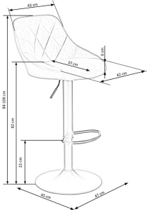 SCAUN DE BAR H101, ALBASTRU/NEGRU, TAPITERIE DIN CATIFEA SI PICIOARE DIN METAL, STIL MODERN - Img 6