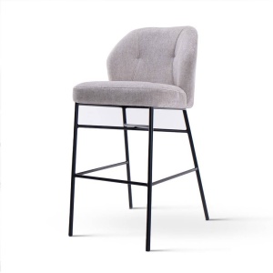 SCAUN DE BAR IRYS, 70 CM, GRI/NEGRU, TAPITERIE DIN STOFA SI PICIOARE DIN METAL, STIL MODERN