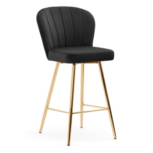 SCAUN DE BAR SHELLY 60, NEGRU/AURIU, STIL MODERN, CONFECTIONAT DIN METAL SI CATIFEA