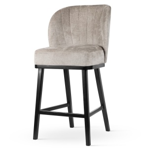 SCAUN DE BAR, SHELLY SUPREME WOOD L 70 CM, BEJ/NEGRU, TAPITERIE DIN TEXTIL, SPUMA, ARCURI SI METAL, STIL MODERN