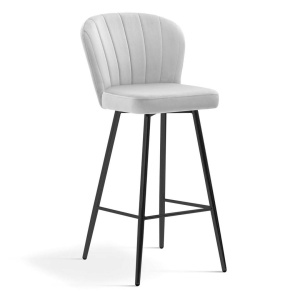 SCAUN DE BAR TULIP 70 NEGRU/ARGINTIU, CU TAPITERIE DIN CATIFEA, STIL MODERN