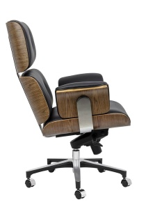 SCAUN DE BIROU LOUNGE BUSINESS, NEGRU/NUC, PIELE NATURALA SI LEMN DE NUC, STIL MODERN, B2 - Img 3
