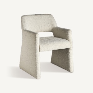 SCAUN DINING, ALVRA, DIN MDF SI TEXTIL BOUCLE, CULOARE ALB/GALBUI, STIL ART DECO, VICAL HOME