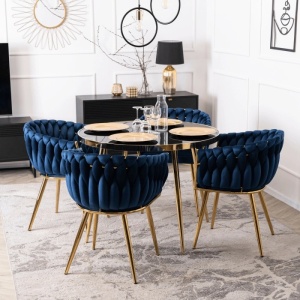 SCAUN DINING, ARTIM MEBLE, REALIZAT DIN METAL SI CATIFEA, CULOARE ALBASTRU/AURIE, STIL MODERN - Img 3