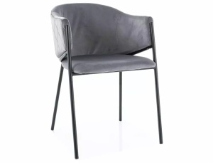 SCAUN DINING BONO, GRI BLUVEL 14/NEGRU MAT, TAPITERIE DIN CATIFEA SI PICIOARE DIN METAL, STIL MODERN - Img 1