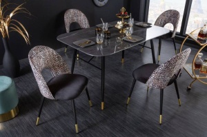 SCAUN DINING BOUTIQUE DIN CATIFEA SI METAL, NEGRU/IMPRIMEU LEOPARD, COD 41704