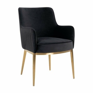 SCAUN DINING BREEZE, NEGRU/AURIU, TAPITERIE DIN CATIFEA SI PICIOARE DIN METAL, STIL MODERN