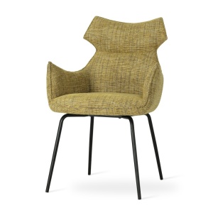 SCAUN DINING BUTARO, MUSTAR/NEGRU, CONFECTIONAT DIN TAPITERIE DIN TEXTIL, SPUMA SI PICIOARE DIN METAL, STIL MODERN