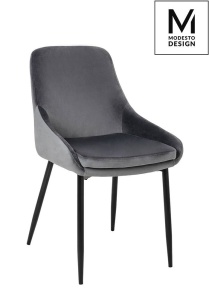 SCAUN DINING CLOVER, DIN METAL SI CATIFEA, GRI INCHIS/NEGRU, STIL MODERN