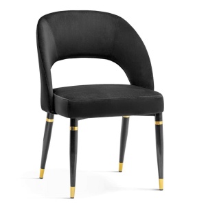 SCAUN DINING DIVA, NEGRU/AURIU/NEGRU, TAPITERIE DIN CATIFEA SI PICIOARE DIN METAL, STIL MODERN, ATR