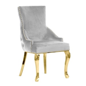 SCAUN DINING EDWARD GLAMOUR, GRI/AURIU, TAPITERIE DIN CATIFEA SI PICIOARE DIN METAL, STIL MODERN