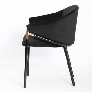 SCAUN DINING FANCY, NEGRU/AURIU/NEGRU, TAPITERIE DIN CATIFEA SI PICIOARE DIN METAL, STIL MODERN, ATR - Img 3