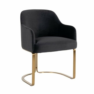 SCAUN DINING HADLEY, NEGRU/AURIU, TAPITERIE DIN CATIFEA SI PICIOARE DIN METAL, STIL MODERN