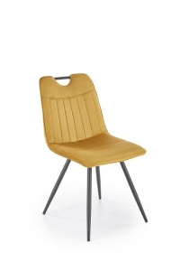 SCAUN DINING K521, GALBEN MUSTAR/NEGRU, CU TAPITERIE DIN CATIFEA SI PICIOARE DIN METAL, STIL MODERN - Img 1