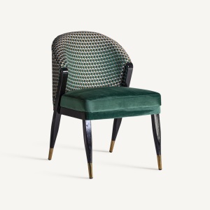 SCAUN DINING KELHEIM, NEGRU/VERDE, CU BRATE, CONFECTIONAT DIN LEMN DE CAUCIUC, CATIFEA SI SPUMA, STIL MODERN