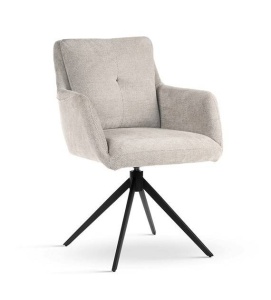 SCAUN DINING MONICA, BEJ/NEGRU, TAPITERIE DIN STOFA SI PICIOARE DIN METAL, STIL MODERN