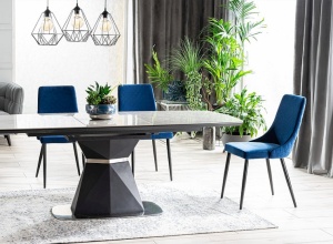SCAUN DINING PIANO B, BLEUMARIN BLUVEL 86/NEGRU MAT, TAPITERIE DIN CATIFEA SI PICIOARE DIN METAL, STIL MODERN - Img 4