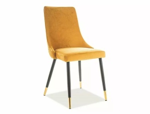 SCAUN DINING PIANO, CURRY BLUVEL 68/NEGRU/AURIU, TAPITERIE DIN CATIFEA SI PICIOARE DIN METAL, STIL MODERN - Img 1