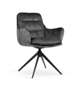 SCAUN DINING PIVOTANT SOLUNA, GRI INCHIS/NEGRU, TAPITERIE DIN CATIFEA SI PICIOARE DIN METAL, STIL MODERN