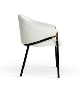 SCAUN DINING PLUSAT FANCY BUKLA, CREM/NEGRU/AURIU, TAPITERIE DIN TEXTIL PLUSAT SI PICIOARE DIN METAL, STIL MODERN, ATR - Img 3