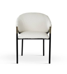 SCAUN DINING PLUSAT FANCY BUKLA, CREM/NEGRU/AURIU, TAPITERIE DIN TEXTIL PLUSAT SI PICIOARE DIN METAL, STIL MODERN, ATR - Img 5