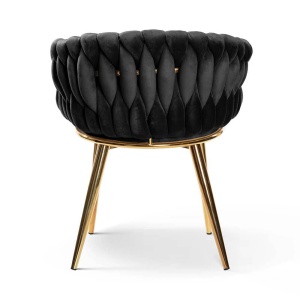 SCAUN DINING ROSA, NEGRU/AURIU, TAPITERIE DIN CATIFEA SI PICIOARE DIN METAL, STIL MODERN - Img 4