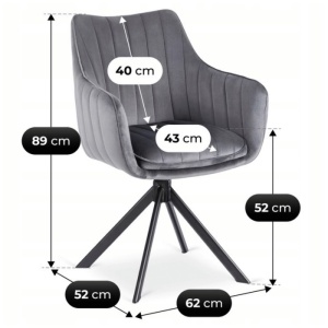 SCAUN DINING ROTATIV, ARTIM MEBLE, REALIZAT DIN METAL SI CATIFEA, CULOARE NEGRU/GRI, STIL MODERN - Img 9