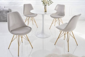 SCAUN DINING, SCANDINAVIA, DIN METAL SI CATIFEA BEIGE, DESIGN DEOSEBIT