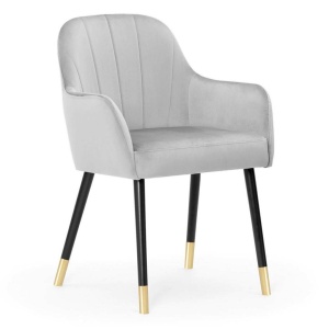 SCAUN DINING TULIP PLUS, GRI/NEGRU/AURIU, TAPITERIE DIN CATIFEA SI PICIOARE DIN METAL, STIL MODERN