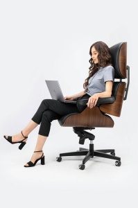 SCAUN DIRECTORIAL LOUNGE GUBERNATOR BIG XL, NEGRU/NUC, PIELE NATURALA SI LEMN DE NUC, STIL MODERN - Img 2