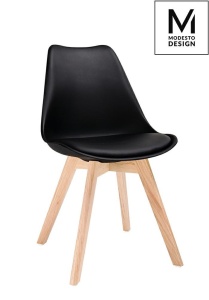 SCAUN NEGRU DIN POLIPROPILENA CU PICIOARE DIN LEMN NORDIC STIL MODERN B2 - Img 1