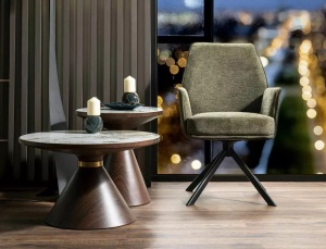 SCAUN PIVOTANT HUGO, OLIVE 77/NEGRU MAT, TAPITERIE DIN STOFA BREGO SI PICIOARE DIN METAL, STIL MODERN - Img 3