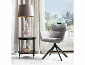 SCAUN PIVOTANT REMO, BEJ DESCHIS 31/NEGRU MAT, TAPITERIE DIN STOFA BREGO SI PICIOARE DIN METAL, STIL MODERN - Img 3