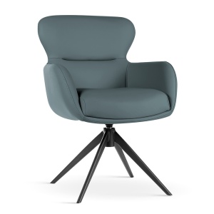 SCAUN ROTATIV HEATHER GRI/ALBASTRU/NEGRU, TAPITERIE DIN PIELE ECOLOGICA, SPUMA, ARCURI SI METAL, STIL MODERN