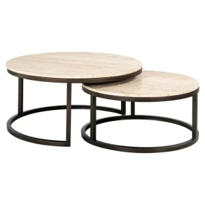 SET 2 MASUTE DE CAFEA AVALON, BEJ/NEGRU, DIN MDF, TRAVERTIN SI METAL, RICHMOND INTERIORS