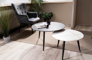 SET 2 MASUTE DE CAFEA KORA A, EFECT DE MARMURA NEGRU-ALB/NEGRU MAT, DIN CERAMICA SI METAL, STIL MODERN, SIGNAL - Img 8