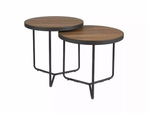 SET 2 MASUTE DE CAFEA PENELOPE, 50 CM, NUC/NEGRU, BLAT DIN MDF, FURNIR NATURAL SI CADRU DIN METAL, STIL MODERN - Img 1