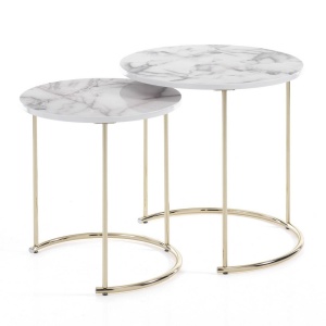 SET 2 MASUTE DE CAFEA, THIN-R WHITE, COD 5033, STIL MODERN, REALIZAT DIN METAL SI MDF LAMINAT