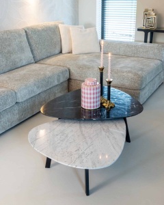 SET 2 MASUTE DE CAFEA TROCADERO 211982, CONFECTIONATE DIN MDF, MARMURA SI METAL, CULOAREA ALB/NEGRU, STIL MODERN