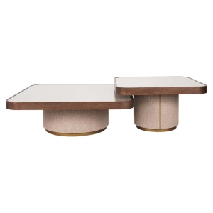 SET 2 MASUTE DE CAFEA WILLOX, 214289, CONFECTIONATE DIN LEMN MASIV DE STEJAR, PAL, TEXTIL, METAL SI STICLA, MARO SI BEJ, STIL MODERN