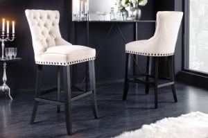 SET 2 SCAUNE BAR, CASTLE DELUXE, DIN LEMN SI MATERIAL DE CULOARE BEJ, DESIGN BAROC
