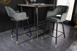 SET 2 SCAUNE BAR, PARIS, CATIFEA VERDE- GRI, COD 41517, STIL RETRO - Img 2