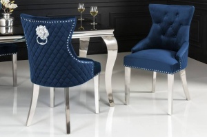 SET 2 SCAUNE, DE LUX, CASTLE, DIN CATIFEA ALBASTRA SI METAL INOXIDABIL, DESIGN BAROC, ARTIM GROUP - Img 3