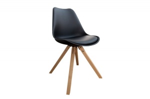 SET 2 SCAUNE, DIN LEMN MASIV SI PIELE ECO, NEGRU, SCANDINAVIA, COD 36188, DESIGN SCANDINAV