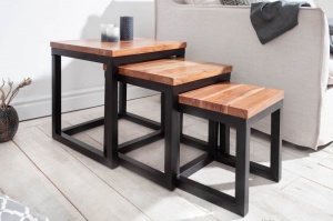 SET 3 MASUTE DE CAFEA, ELEMENTS, DIN LEMN SALCAM SI SUPORT METAL, COD 39576, ASPECT INDUSTRIAL - Img 2