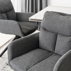 SET 4 SCAUNE ROTATIVE, ARTIM MEBLE, REALIZAT DIN MATERIAL TEXTIL GRI INCHIS SI METAL, STIL MODERN - Img 2